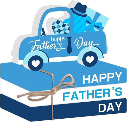 Fathers Day Decorations Wooden Table Centerpieces Happy Father's Day Tiered Tray Decor for Fathers Day Gift Blue Faux Book Bundle Stack Happy Fathers Day Decorations for Table in Saudi Arabia