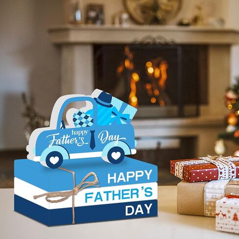 Fathers Day Decorations Wooden Table Centerpieces Happy Father's Day Tiered Tray Decor for Fathers Day Gift Blue Faux Book Bundle Stack Happy Fathers Day Decorations for Table in Saudi Arabia