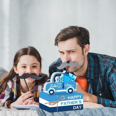 Fathers Day Decorations Wooden Table Centerpieces Happy Father's Day Tiered Tray Decor for Fathers Day Gift Blue Faux Book Bundle Stack Happy Fathers Day Decorations for Table in Saudi Arabia
