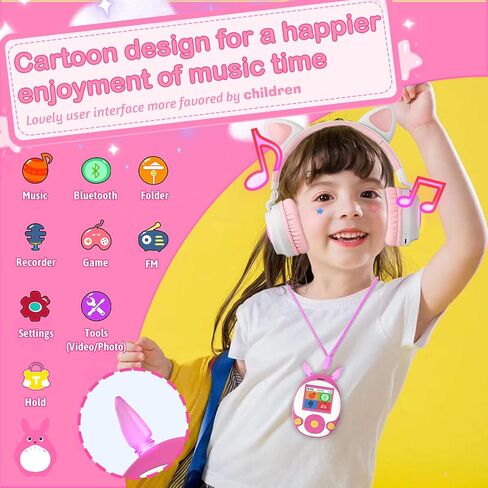 مشغل MP3 سعة 64 جيجابايت للأطفال، مشغل MP3 للأطفال مع بلوتوث، مكبر صوت، ألعاب، مسجل، أضواء الأذن، راديو FM، منبه، مشغل MP3 للأطفال قابل للتوسيع حتى 128 جيجابايت (سماعة الأذن، كابل Aux، حبل متضمن) in Kuwait