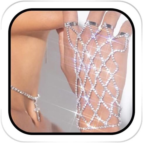 ACEDRE حجر الراين سوار خاتم الفضة سباركلي كريستال فنجر سلسلة أساور حفلة موسيقية اليد تسخير الإسورة للنساء in Kuwait