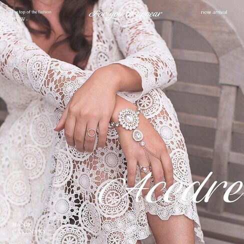 ACEDRE حجر الراين سوار خاتم الفضة سباركلي كريستال فنجر سلسلة أساور حفلة موسيقية اليد تسخير الإسورة للنساء in Kuwait