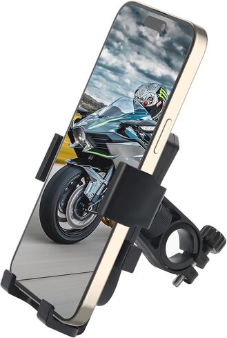 SAICOOS Motorcycle and Bike Phone Mount - Bicycle Cell Phone Holder - Handlebar Phone Mount - One Click Automatic Lock, 720 Degree Rotation, High-Strength ABS Material (Holder) in Saudi Arabia