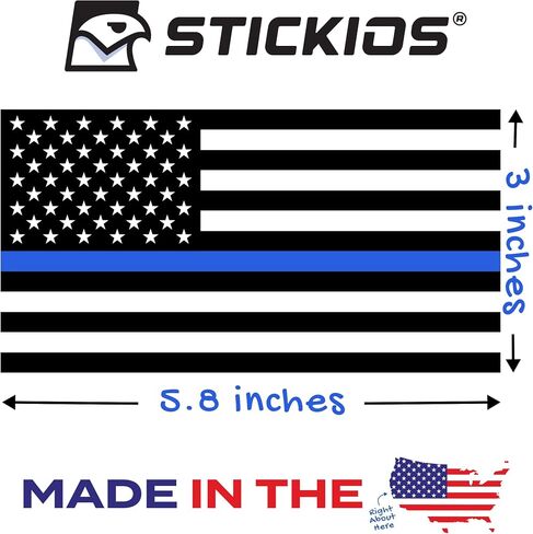 ملصق Stickios Thin Blue Line - ملصق العلم الأمريكي الأزرق الخلفي - ملصق دعم الشرطة للسيارات والشاحنات والنوافذ - صنع في الولايات المتحدة الأمريكية (5.9 × 3.3 بوصة) - خط أزرق ممزق in Kuwait