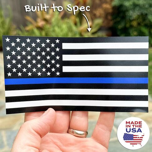 ملصق Stickios Thin Blue Line - ملصق العلم الأمريكي الأزرق الخلفي - ملصق دعم الشرطة للسيارات والشاحنات والنوافذ - صنع في الولايات المتحدة الأمريكية (5.9 × 3.3 بوصة) - خط أزرق ممزق in Kuwait
