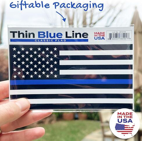 ملصق Stickios Thin Blue Line - ملصق العلم الأمريكي الأزرق الخلفي - ملصق دعم الشرطة للسيارات والشاحنات والنوافذ - صنع في الولايات المتحدة الأمريكية (5.9 × 3.3 بوصة) - خط أزرق ممزق in Kuwait