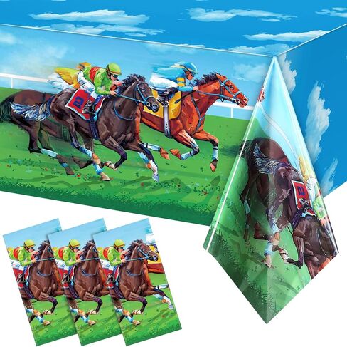 3 Pcs Derby Tablecloth Horse Party Table Cover Plastic Horse Racing Tablecloth Derby Table Cover Wild Horse Birthday Party Tablecloth for Derby Day Party Cowboy Cowgirl Decor Supplies, 54 x 108 Inch in Saudi Arabia