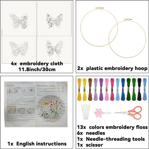 ORIGACH 4 Pack Flowers and Plants Embroidery Kits for Beginners, DIY Starter Hand Embroidery Kit with Floral and Plants Patterns and Instructions for Adults Women Crafting in Kuwait