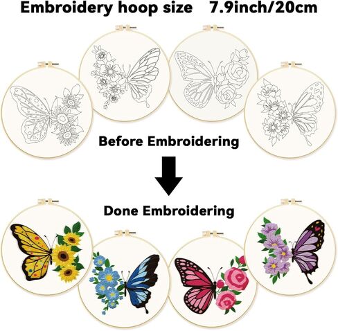 ORIGACH 4 Pack Flowers and Plants Embroidery Kits for Beginners, DIY Starter Hand Embroidery Kit with Floral and Plants Patterns and Instructions for Adults Women Crafting in Kuwait