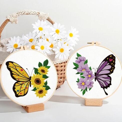 ORIGACH 4 Pack Flowers and Plants Embroidery Kits for Beginners, DIY Starter Hand Embroidery Kit with Floral and Plants Patterns and Instructions for Adults Women Crafting in Kuwait