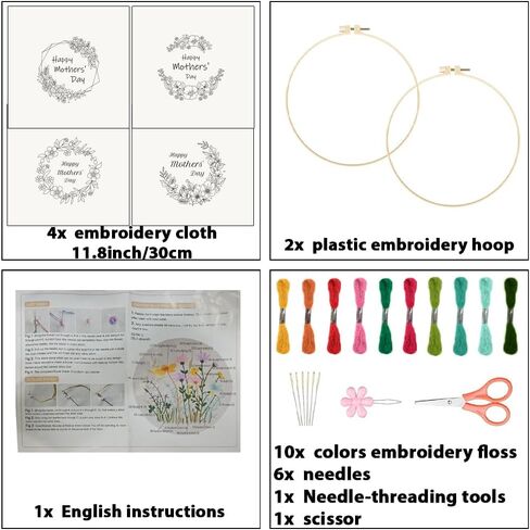 ORIGACH 4 Pack Flowers and Plants Embroidery Kits for Beginners, DIY Starter Hand Embroidery Kit with Floral and Plants Patterns and Instructions for Adults Women Crafting in Kuwait