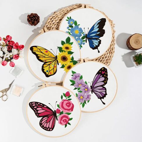 ORIGACH 4 Pack Flowers and Plants Embroidery Kits for Beginners, DIY Starter Hand Embroidery Kit with Floral and Plants Patterns and Instructions for Adults Women Crafting in Kuwait
