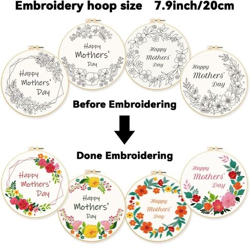ORIGACH 4 Pack Flowers and Plants Embroidery Kits for Beginners, DIY Starter Hand Embroidery Kit with Floral and Plants Patterns and Instructions for Adults Women Crafting in Kuwait