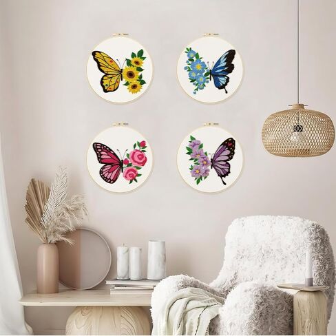 ORIGACH 4 Pack Flowers and Plants Embroidery Kits for Beginners, DIY Starter Hand Embroidery Kit with Floral and Plants Patterns and Instructions for Adults Women Crafting in Kuwait