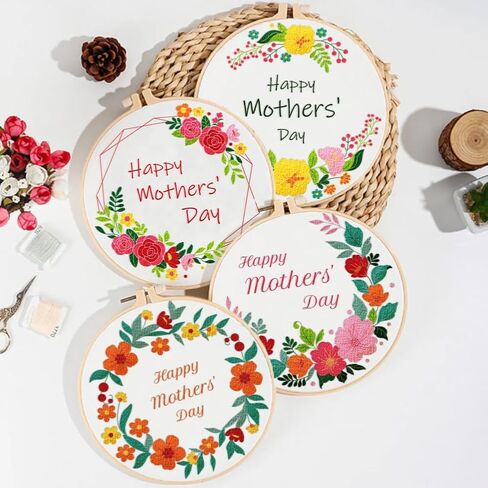 ORIGACH 4 Pack Flowers and Plants Embroidery Kits for Beginners, DIY Starter Hand Embroidery Kit with Floral and Plants Patterns and Instructions for Adults Women Crafting in Kuwait