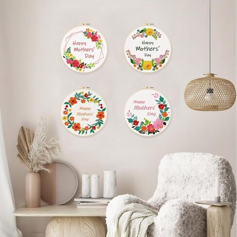 ORIGACH 4 Pack Flowers and Plants Embroidery Kits for Beginners, DIY Starter Hand Embroidery Kit with Floral and Plants Patterns and Instructions for Adults Women Crafting in Kuwait
