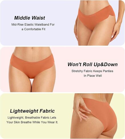 Natugloe Seamless Underwear For Women No Show Bikini Hipster Mid Rise Stretchy Panties 6 Packs in Saudi Arabia