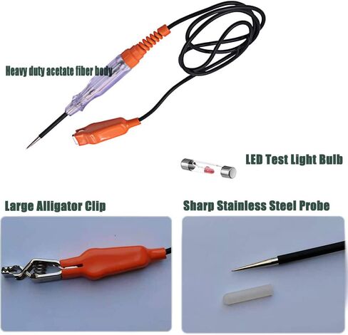 جهاز اختبار دائرة السيارات، مصباح LED للاختبار 6-24 فولت مع سلك ممتد من البولي يوريثان مقاس 39 بوصة، مسبار فولاذي حاد لدوائر السيارة ذات الجهد المنخفض للتيار المستمر in Kuwait