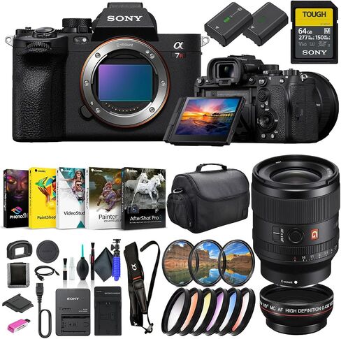 Sony a7R V Mirrorless Camera ILCE7RM5/B, Sony FE 35mm Lens SEL35F14GM, 64GB Memory Card, Filter Kit, Wide Angle Lens, Color Filter Kit, Corel Photo Software, Bag, and More in Saudi Arabia