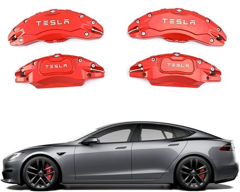 Weishine - أغطية فرجار الفرامل مجموعة من 4 قطع متوافقة مع طراز Tesla S/X 2018 2019 2020 2021 2022 ترقية جديدة مصممة خصيصًا لفرجار السيارة طراز S/X sr lr (أحمر) in Kuwait