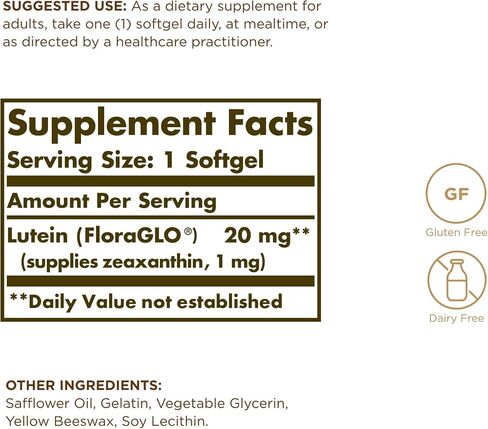 SOLGAR Lutein 20 mg - 60 Softgels, Pack of 2 - Eye Health - Gluten Free, Dairy Free - 120 Total Servings in Saudi Arabia