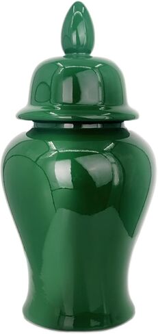 Ceramic Ginger Jar with Lid Decorative Jar 20" Solid Color Decorative Temple Jar Vase for Home Decoration Large Size for Home Office Table Living Room Bedroom Blackish Green in Kuwait