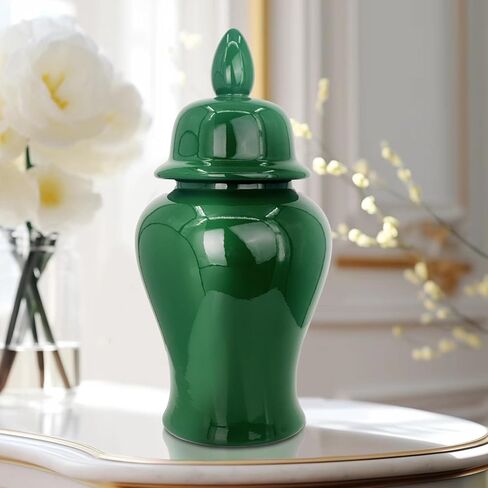 Ceramic Ginger Jar with Lid Decorative Jar 20" Solid Color Decorative Temple Jar Vase for Home Decoration Large Size for Home Office Table Living Room Bedroom Blackish Green in Kuwait