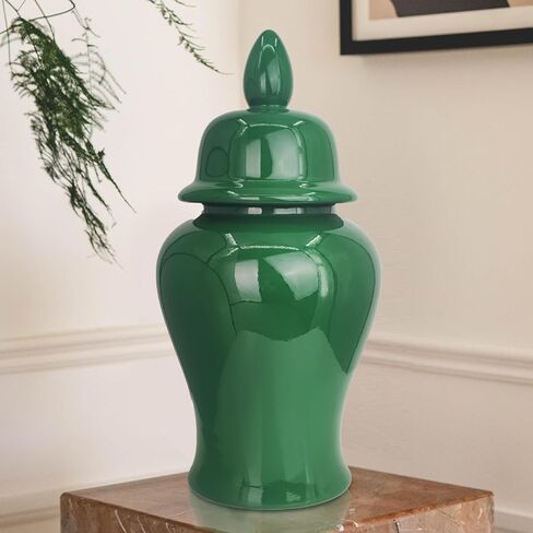 Ceramic Ginger Jar with Lid Decorative Jar 20" Solid Color Decorative Temple Jar Vase for Home Decoration Large Size for Home Office Table Living Room Bedroom Blackish Green in Kuwait