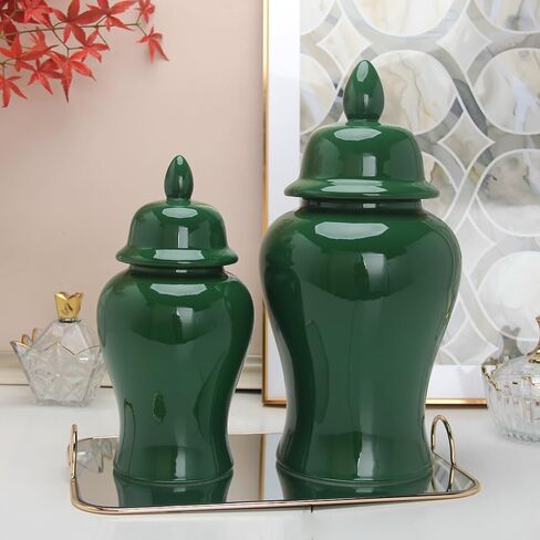 Ceramic Ginger Jar with Lid Decorative Jar 20" Solid Color Decorative Temple Jar Vase for Home Decoration Large Size for Home Office Table Living Room Bedroom Blackish Green in Kuwait