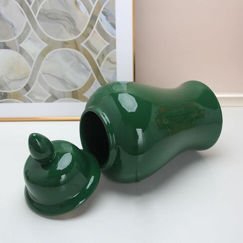 Ceramic Ginger Jar with Lid Decorative Jar 20" Solid Color Decorative Temple Jar Vase for Home Decoration Large Size for Home Office Table Living Room Bedroom Blackish Green in Kuwait