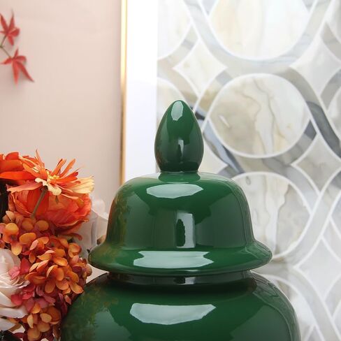 Ceramic Ginger Jar with Lid Decorative Jar 20" Solid Color Decorative Temple Jar Vase for Home Decoration Large Size for Home Office Table Living Room Bedroom Blackish Green in Kuwait