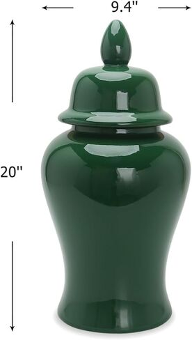 Ceramic Ginger Jar with Lid Decorative Jar 20" Solid Color Decorative Temple Jar Vase for Home Decoration Large Size for Home Office Table Living Room Bedroom Blackish Green in Kuwait