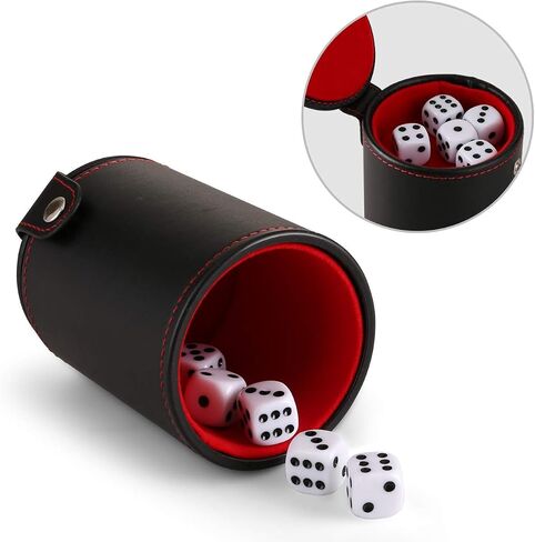 GWHOLE Dice Cup Leather Dice Games Shaker with Lid Bar Liar Dice Rolling Set Cup Storage Box Tray for Yahtzee Farkle Backgammon Bar Birthday Party Craps Games in Saudi Arabia