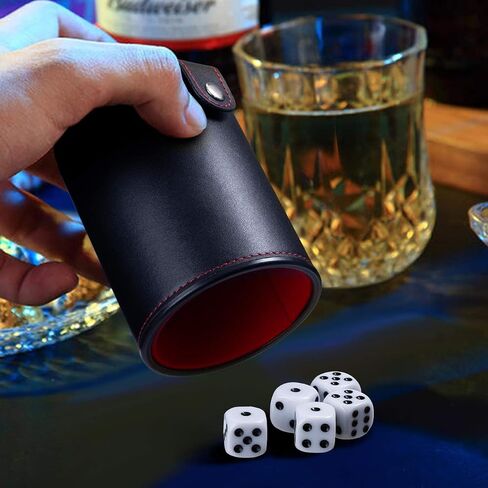 GWHOLE Dice Cup Leather Dice Games Shaker with Lid Bar Liar Dice Rolling Set Cup Storage Box Tray for Yahtzee Farkle Backgammon Bar Birthday Party Craps Games in Saudi Arabia