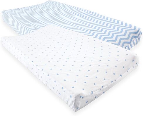 Luvable Friends Unisex Baby Fitted Changing Pad Cover, Blue Chevron Stars, One Size in Saudi Arabia