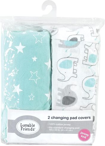 Luvable Friends Unisex Baby Fitted Changing Pad Cover, Blue Chevron Stars, One Size in Saudi Arabia