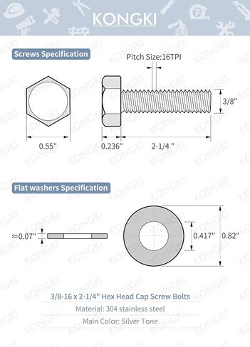 5 مجموعات 3/8-16x2-1/4" براغي سداسية من الفولاذ المقاوم للصدأ، صواميل، مجموعات غسالات مسطحة وقفل، 304 من الفولاذ المقاوم للصدأ 18-8، خيط آلي بالكامل، لمسة نهائية لامعة (قطر الغسالات المسطحة 0.82") in Kuwait