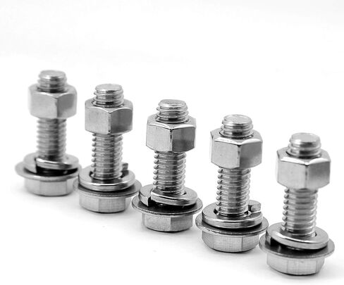 5 مجموعات 3/8-16x2-1/4" براغي سداسية من الفولاذ المقاوم للصدأ، صواميل، مجموعات غسالات مسطحة وقفل، 304 من الفولاذ المقاوم للصدأ 18-8، خيط آلي بالكامل، لمسة نهائية لامعة (قطر الغسالات المسطحة 0.82") in Kuwait