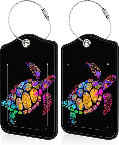 Set of 2 Luggage Tags for Suitcase Colorful Floral and Peace Symbol PU Leather Travel Baggage Tag with Stainless Steel Loop for Men Women Travel Bag Suitcase with Name ID Label Set Full Privacy Cover in Saudi Arabia