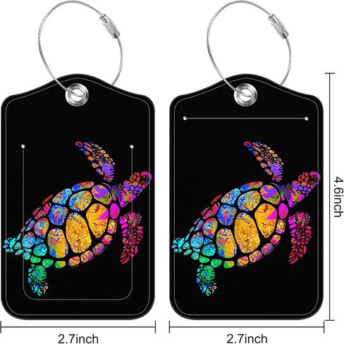 Set of 2 Luggage Tags for Suitcase Colorful Floral and Peace Symbol PU Leather Travel Baggage Tag with Stainless Steel Loop for Men Women Travel Bag Suitcase with Name ID Label Set Full Privacy Cover in Saudi Arabia