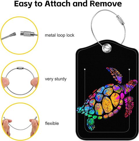 Set of 2 Luggage Tags for Suitcase Colorful Floral and Peace Symbol PU Leather Travel Baggage Tag with Stainless Steel Loop for Men Women Travel Bag Suitcase with Name ID Label Set Full Privacy Cover in Saudi Arabia