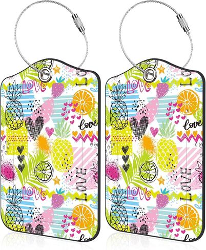 Set of 2 Luggage Tags for Suitcase Colorful Floral and Peace Symbol PU Leather Travel Baggage Tag with Stainless Steel Loop for Men Women Travel Bag Suitcase with Name ID Label Set Full Privacy Cover in Saudi Arabia