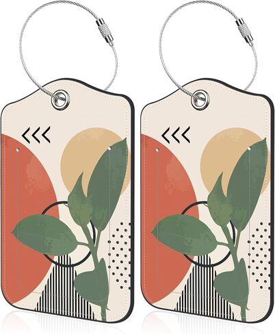 Set of 2 Luggage Tags for Suitcase Colorful Floral and Peace Symbol PU Leather Travel Baggage Tag with Stainless Steel Loop for Men Women Travel Bag Suitcase with Name ID Label Set Full Privacy Cover in Saudi Arabia
