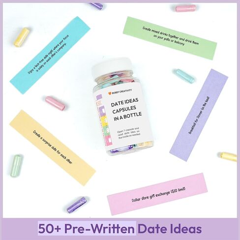 Pre-Written Date Night Ideas Capsules in a Bottle (50pcs+), Mother's Day Gifts from Husband, Couples Gift Ideas, Date Ideas Couple Gifts, Unique Bridal Shower Gifts for Her, Registry Wedding Gifts, Wedding Shower Gifts in Saudi Arabia
