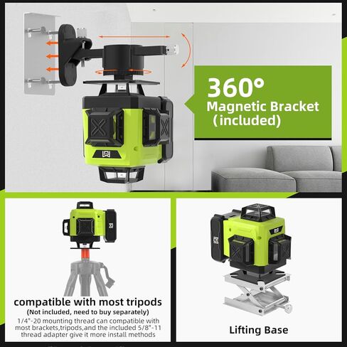 مستوى ليزر 16 خط مطور، مستوى ليزر 360 ذاتي التسوية للبناء أو تعليق الصور مع حامل مغناطيسي، مستوى ليزر 360 مع بطارية قابلة للشحن 10 أمبير، جهاز تحكم عن بعد in Kuwait