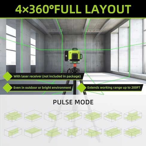 مستوى ليزر 16 خط مطور، مستوى ليزر 360 ذاتي التسوية للبناء أو تعليق الصور مع حامل مغناطيسي، مستوى ليزر 360 مع بطارية قابلة للشحن 10 أمبير، جهاز تحكم عن بعد in Kuwait