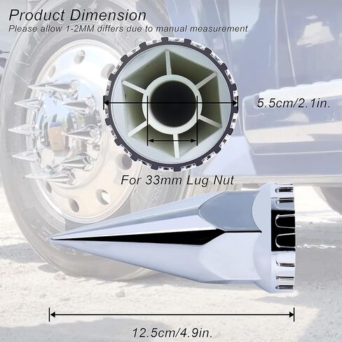 Wadoy 33mm Lug Nut Covers Screw on for Semi Trucks, 33mm X 4-3/4 inch ABS Plastic with Chrome Plated (20 Pack), Spike Lug Nut Covers Kit in Saudi Arabia