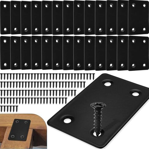 32PCS Black L Corner Brackets for Wood + 192PCS Screws, Stainless Steel Corner Braces Metal Small L Brackets for Shelves, Heavy Duty Angle Brackets for Raised Bed Table Leg Frame Cabinet in Saudi Arabia