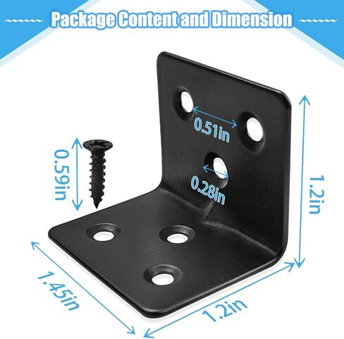 32PCS Black L Corner Brackets for Wood + 192PCS Screws, Stainless Steel Corner Braces Metal Small L Brackets for Shelves, Heavy Duty Angle Brackets for Raised Bed Table Leg Frame Cabinet in Saudi Arabia