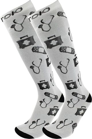 FITDIO 15-20mmHG 6-Pair Knee High Fun Circulation Compression Socks For Women, Men, Nurses, Pregnancy, Traveling & Running in Saudi Arabia